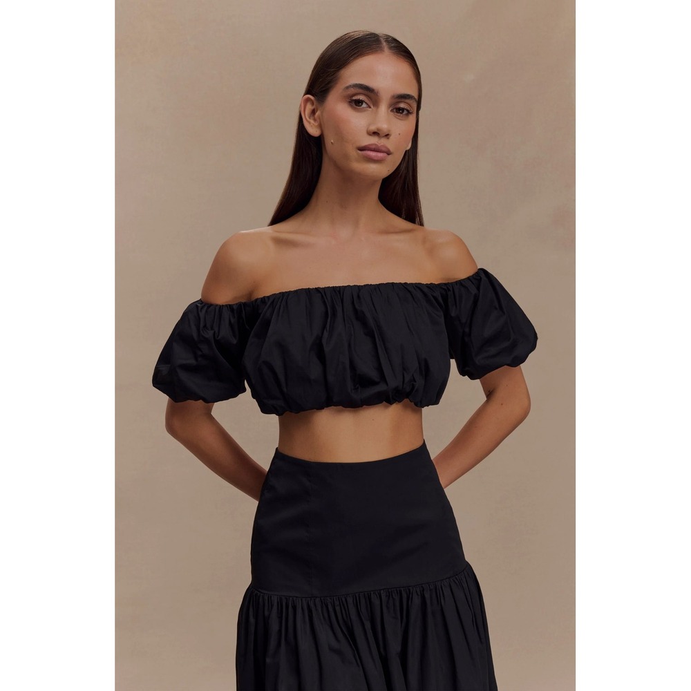 MESHKI Autumn Off Shoulder‎ Bubble Top Black Medium New With Tags
